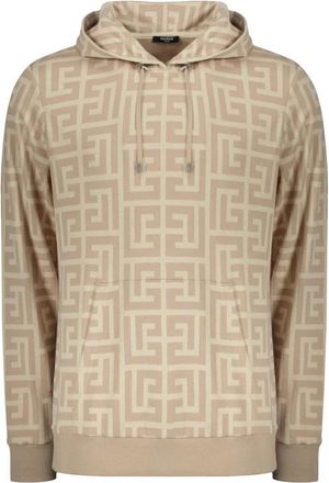 Balmain Gebreide katoenen hoodie met kangoeroezak - Heren - Hoodies - Beige - XL - Katoen - Hoodies & sweatvesten