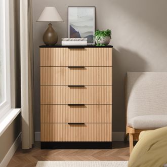 Welcome Furniture Alaska Ready Assembled 5 Drawer Chest in Slat Effect & Black - Welcome Furniture | TJ Hughes