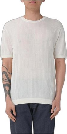 Emporio Armani Textured Knit T-Shirt - Heren - Ronde hals truien - Wit - S - Katoen - Truien & Vesten