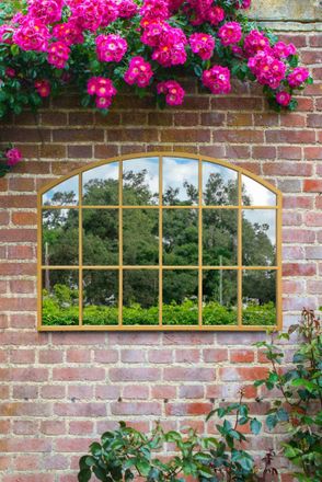 MirrorOutlet Gold Framed Arched Wall Garden Mirror 35 X 26 (90CM X 65CM) | Size: 1 Pack