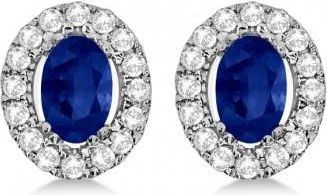 Allurez Oval Sapphire & Diamond Earrings, Halo Studs 14k White Gold 1.52ct