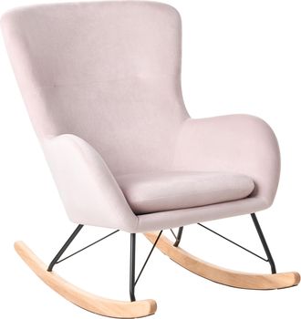 Beliani Silla Mecedora De Terciopelo Rosa Patas De Metal Balancines Moderno Glamour Tradicional Ellan
