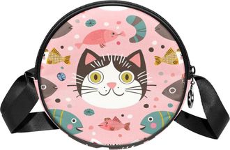 Generic Circle Crossbody Bag for Women, Cat Fish Small Sling Bag Daypack with Zipper Adjustable Shoulder Straps Casual Ladies Girls Round Purse