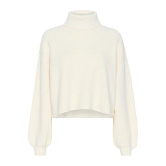 Gestuz Korte Pullover Trui met Pofmouwen - Dames - Coltruien - Wit - XS - Katoen - Truien & Vesten