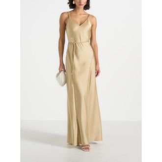 Mani&egrave;re De Voir Saffron Satin Belted Maxi Dress in Gold at Nordstrom, Size 12