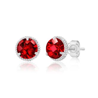 MAX + STONE 14k Yellow or White Gold 6mm Roped Halo Gemstone Round Stud Earrings