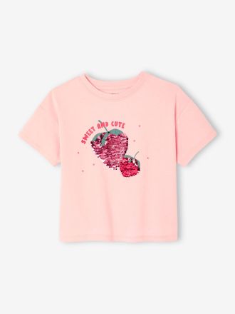 Vertbaudet M&auml;dchen T-Shirt mit Paillettenmotiv und Recycling-Baumwolle bonbon rosa