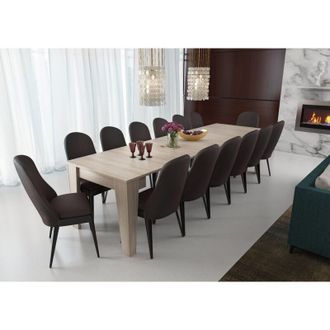 Dmora Consola Extensible Gizio, Extensible, 12 Plazas, Mecanismo Extensi&oacute;n Central, 305.6x90x75.2h Cm Olmo Marr&oacute;n