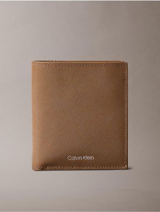 Calvin Klein Mens Refined Saffiano Slim Bifold Wallet - Brown