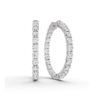 Diamond2Deal 14K White Gold 2 Ct Lucida Setting Round Shape Diamond Hoop Earrings Color- E-F, Clarity- VS1