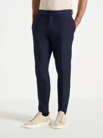 Mani&egrave;re De Voir Hubert Tapered Fit Tailored Trousers in Navy at Nordstrom, Size 32