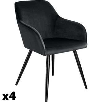 TecTake 4 Sillas de comedor aterciopeladas 58 x 62 x 82 cm negro