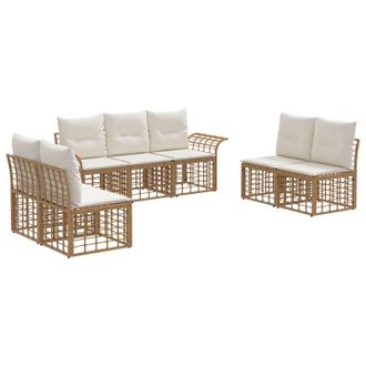 vidaXL Conjunto De Sof&aacute;s De Exterior 7 Pcs Natural Y Crema Poli&eacute;ster Vidaxl