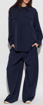 Kenzo Wool Trousers, Womens, Navy Blue