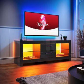 Elegant Lighting Elegant - Modern High Gloss White tv Stand Cabinet 120cm High Gloss tv Unit with led Lights for Living Room Bedroom with 2 Glass Shelves and 2 Doors