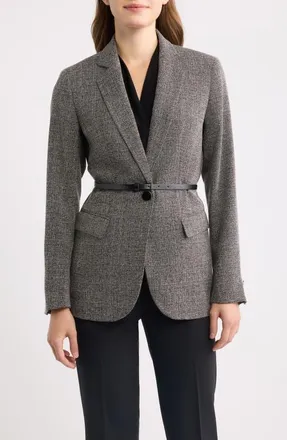Anne Klein One-Button Belted Blazer in Anne Black/white Dove at Nordstrom, Size 12