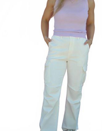 Q2 Cargo Tie Jeans In White