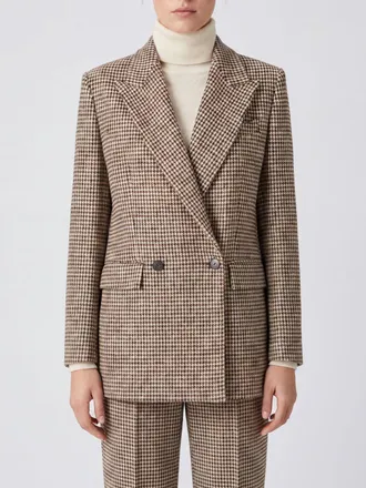 Dondup Double-Breasted Houndstooth Wool Blend Blazer with Peak Lapels