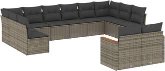 vidaXL Set De Sof&aacute;s De Jard&iacute;n 12 Pzas Con Cojines Rat&aacute;n Sint&eacute;tico Gris Vidaxl