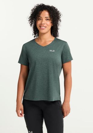 Jack Wolfskin Funktionsshirt JACK WOLFSKIN WILDTRAIL T W, Damen, Gr. L (42/44), sago palm, Obermaterial: 100% Polyester, normal, V-Ausschnitt, Shirts Funktionsshirt