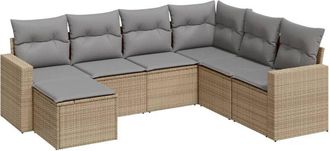 vidaXL Set Sof&aacute;s De Jard&iacute;n 7 Piezas Y Cojines Rat&aacute;n Sint&eacute;tico Beige Vidaxl