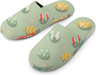 Generic Easter Eggs Colorful Vintage Warm Mens Slippers Slip On Soft Fleece House Shoes Winter Indoor Outdoor