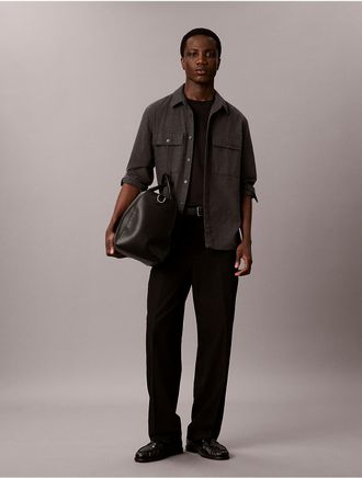 Calvin Klein Mens Melange Flannel Classic Button-Down Shirt - Black - 2XL