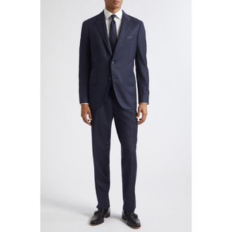 Boglioli Micro Herringbone Wool and Silk Suit in Navy at Nordstrom, Size 56