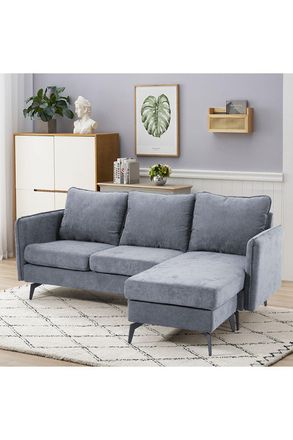 Living and Home 3-Seater Upholstered Corner Sectional Sofa in Grey