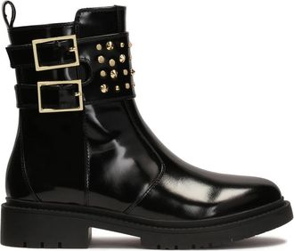 Kazar Platte laarzen met versierde gespflap. Dit product valt klein uit. - Dames - Enkellaarsjes - Zwart - 39 EU - Leer - Schoenen