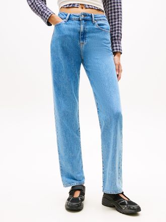 Tommy Jeans Straight-Jeans TOMMY JEANS KIRA MR SLIM STR, Damen, Gr. 26, L&auml;nge 30, denim light, Denim/Jeans, Obermaterial: 99% Baumwolle, 1% Elasthan, Abriebeffekt