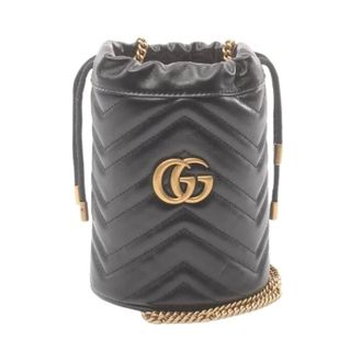 Gucci Pre-owned Bucket Bags, female, Black, Size: ONE SIZE Pre-owned GG Marmont Leather Bucket Bag