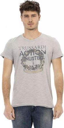 Trussardi Mens Enlisted Graphic Tee - Light Grey Cotton - Size Large