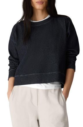 Eileen Fisher Organic Cotton Blend Cropped Sweatshirt in Dark Wash at Nordstrom, Size Large