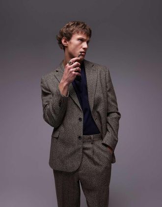 Topman Blazer da abito comodo marrone testurizzato