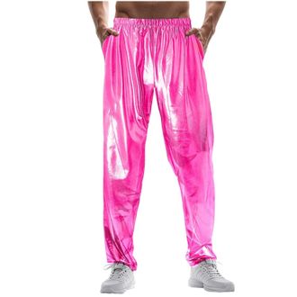 Generic Mens Metallic Pants Elastic Bottoms Trousers Shiny Festival Straight Nightclub Cosplay Trouser, Party Fancy Dress Costume, 60s 70s Jazz Dance Pants, M