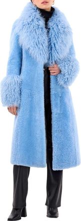 Gorski Genuine Shearling Short Coat in Blue at Nordstrom, Size Medium