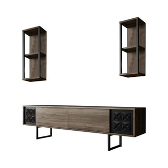 Dmora Mueble de televisi&oacute;n efecto madera nogal, negro 180x30 cm