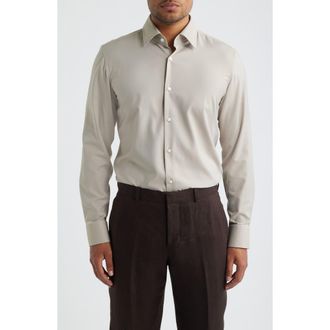 BOSS P Hank Slim Fit Dress Shirt in Open Beige at Nordstrom, Size 14.5 - R