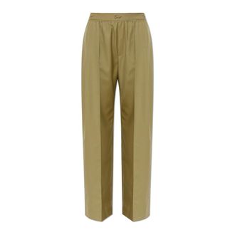 Kenzo Wide Trousers, female, Green, Size: XS Wool Wide-Leg Trousers