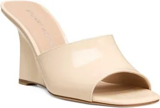 Stuart Weitzman Vinnie 85 Patent Leather Wedge Mule in Linen at Nordstrom, Size 9.5