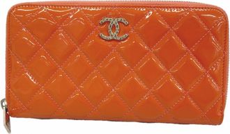Chanel Coral Pink Patent Leather Long Wallet (Bi-Fold) (Pre-Owned)