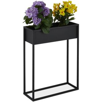 Relaxdays Relaxdays - Supporto per Fiori, Portavasi in Ferro, hlp: 70x55x20 cm, Porta Piante Rettangolare da Interni, Metallo, Nero