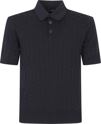 Dolce & Gabbana Zijde Poloshirt met Micro-Dot Steek - Heren - Polos - Blauw - M - Tops