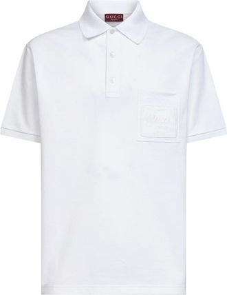 Gucci Polo Shirts, male, White, Size: XL Cotton Piquet Polo Shirt with Embroidery