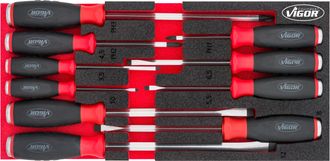 Vigor V5068 Juego De Destornilladores Con Cabeza De Golpe -perfil De Ranura, Perfil Phillips (ph) - 0,6 X 3,5 - 2 X 12 &middot; Ph1 - Ph3 - N&uacute;mero De Herramientas: