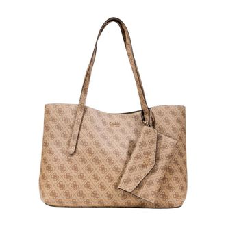 Guess Tote Bags, female, Beige, Size: ONE SIZE Elegant Logo Pattern Tote Bag