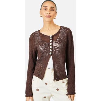 Yumi Flower Crochet Button Up Cardigan in Brown at Nordstrom, Size Medium