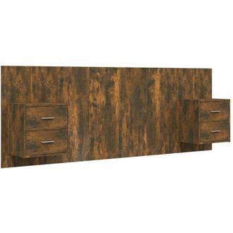 vidaXL Cabecero De Cama Con Mesitas Madera Contrachapada Roble Ahumado Vidaxl