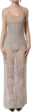 Dolce & Gabbana Maxi jurk met korset-stijl lijfje - Dames - Maxi kleedjes - Grijs - S - Polyester - Kleedjes
